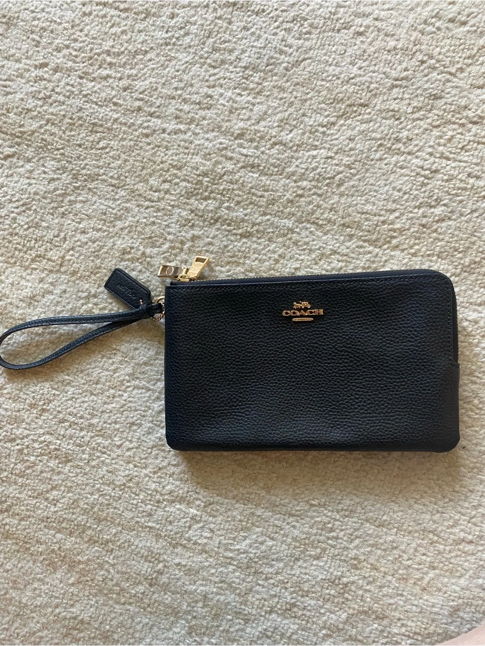 Coach Black Leather Wristlet with Gold Hardware